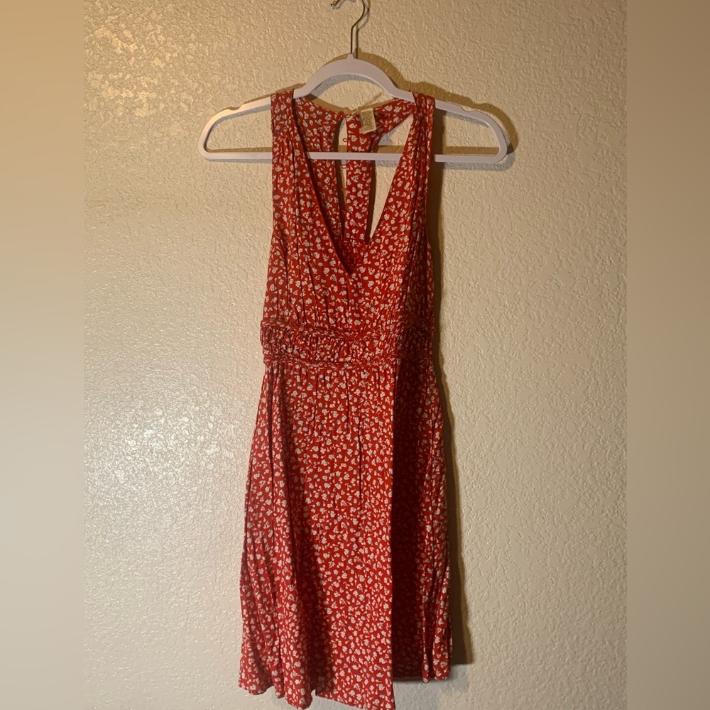 Red and white floral summer dress
